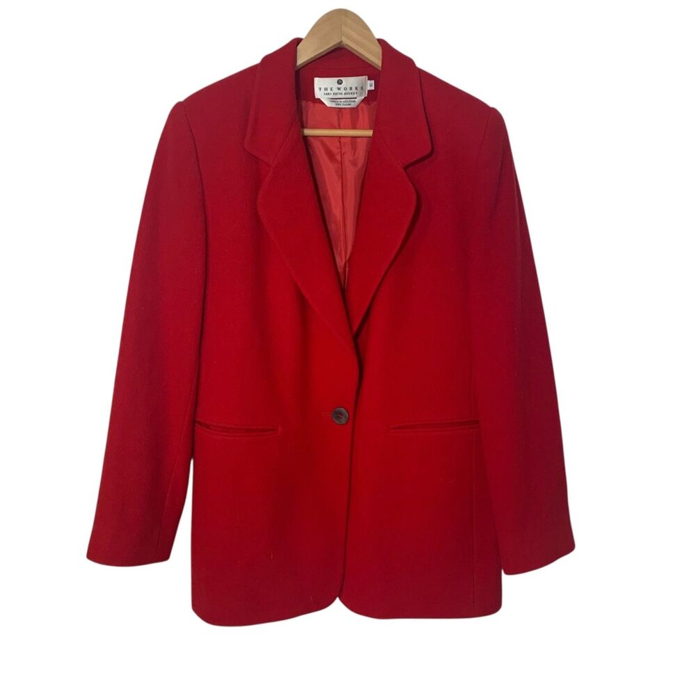 Saks Fifth Ave The Works Womens Red Wool Blend Blazer 6 Vintage Holiday Office